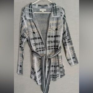 Plaid Womens By Design Belted Cardigan Womens Gray Agnes Long Sleeve Sweater MD